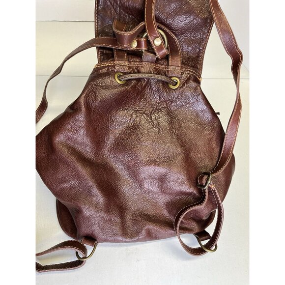 Borse In Pelle Brown Cognac Leather Backpack Made In Italy Bag Pockets Travel - Picture 9 of 12